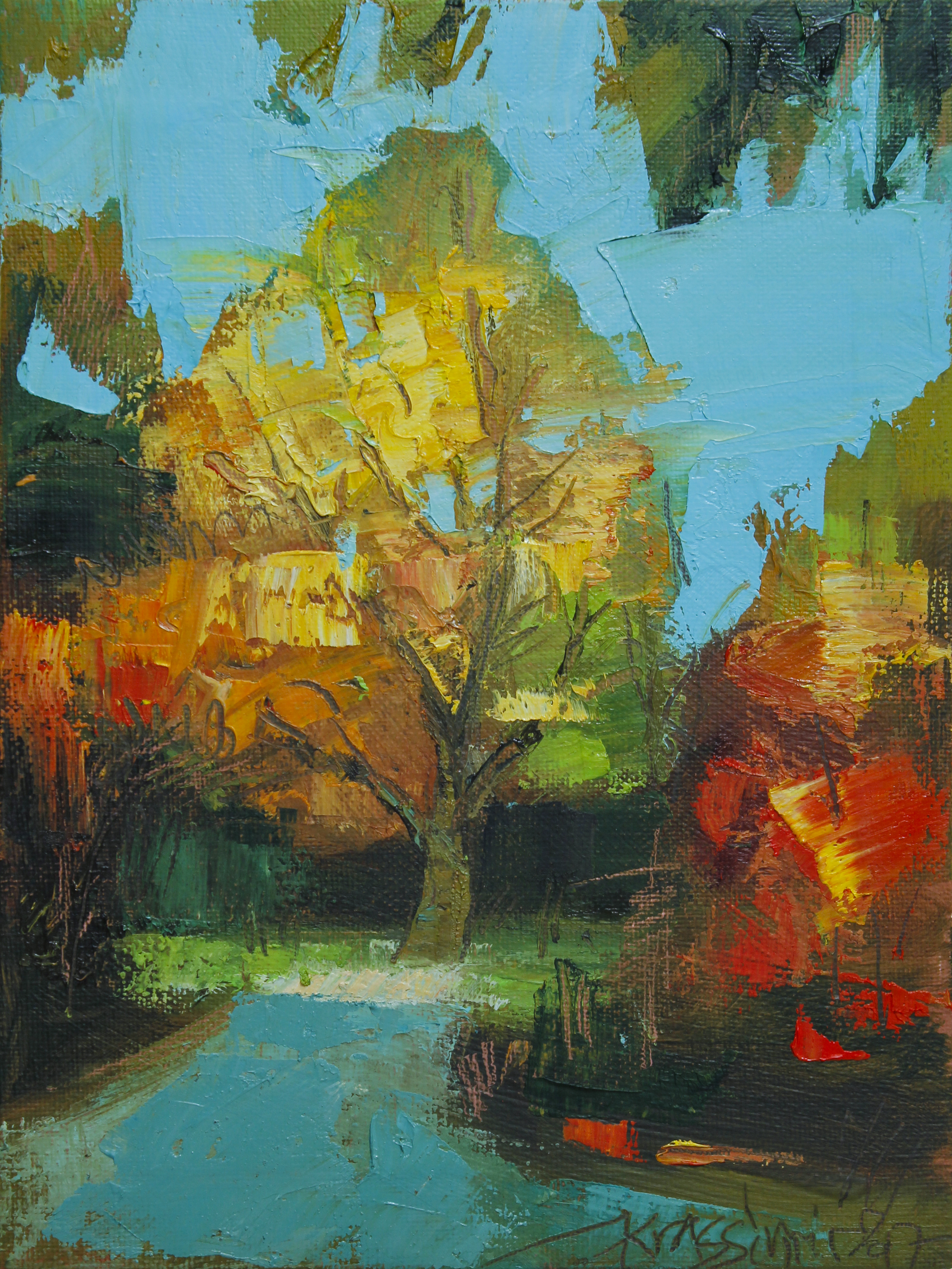 Goldener Baum, Öl auf Leinwand 24x18 cm, 2017