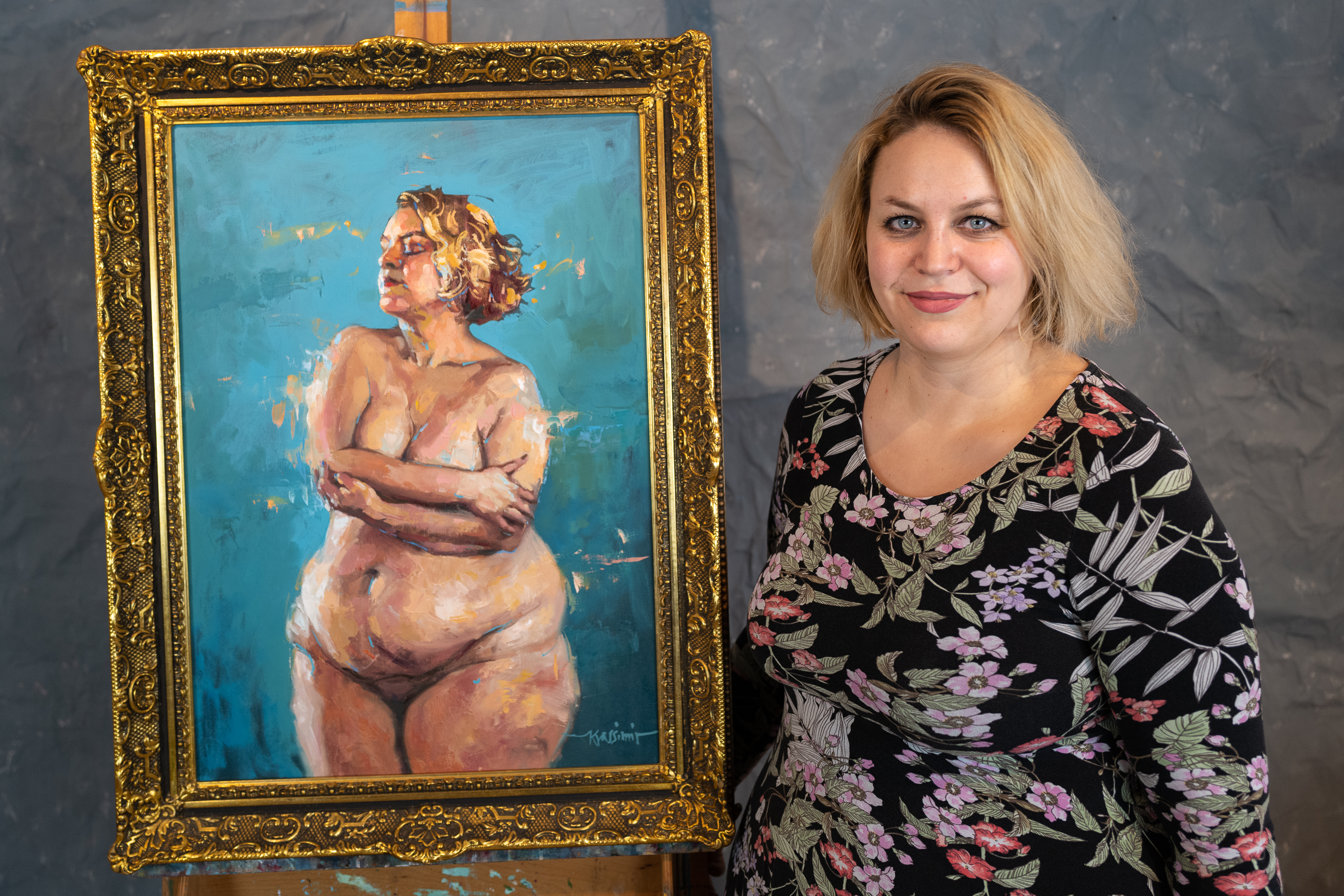 Jasmin mit Ihrem Portrait, Öl auf Leinwand